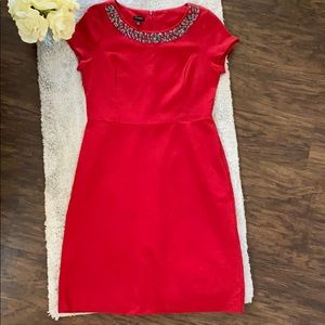 Talbots Red Dress with Beaded Neckline